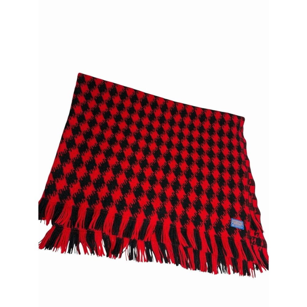 Pendleton Wool Blanket Red Black Check Pattern Fringe Large Throw 61”x68” - Picture 9 of 11